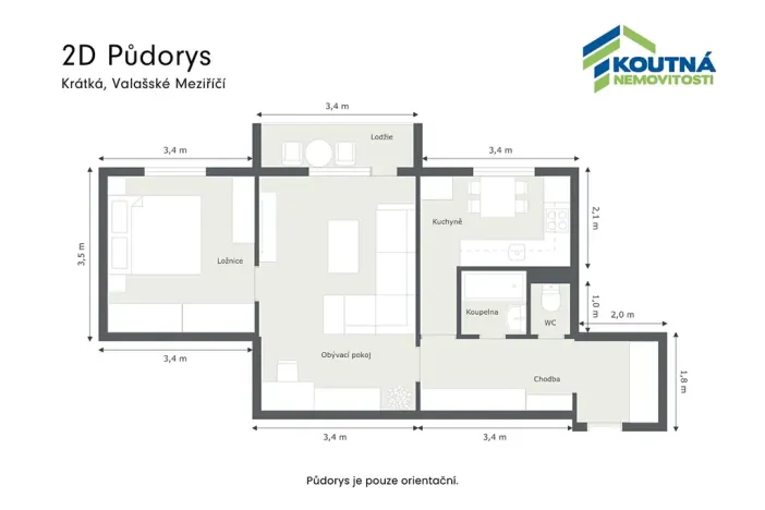 Prodej bytu 2+1, Valašské Meziříčí, Krátká, 52 m2