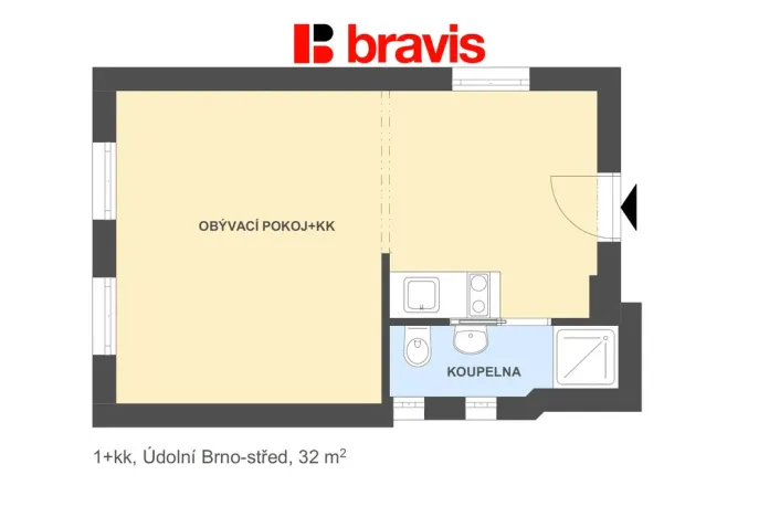 Pronájem bytu 1+kk, Brno - Stránice, Údolní, 32 m2