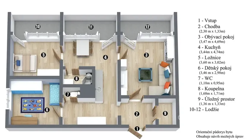 Pronájem bytu 3+1, Most, U Věžových domů, 64 m2
