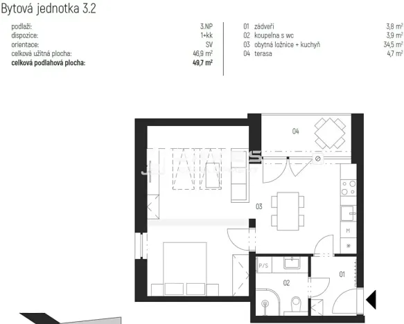 Pronájem bytu 2+kk, Únětice, Rýznerova, 47 m2