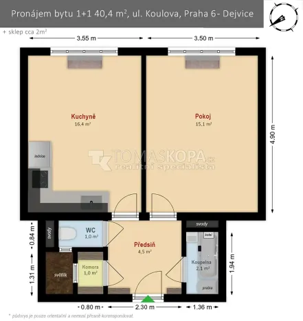 Pronájem bytu 1+1, Praha - Dejvice, Koulova, 40 m2