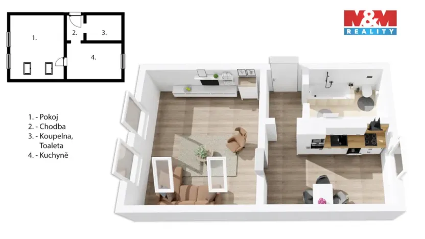 Pronájem bytu 1+1, Úpice, Spojenců, 39 m2
