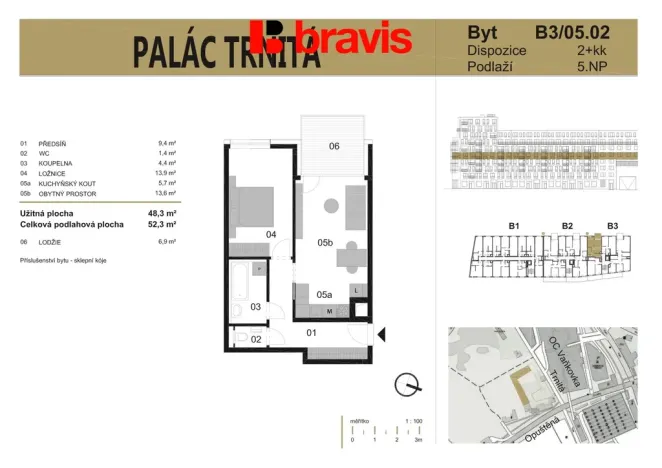Pronájem bytu 2+kk, Brno - Trnitá, Placzkova, 48 m2