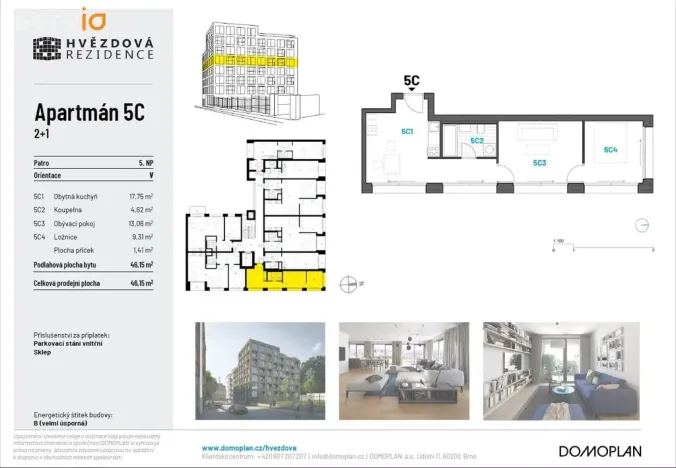 Pronájem bytu 2+1, Brno, Hvězdová, 46 m2
