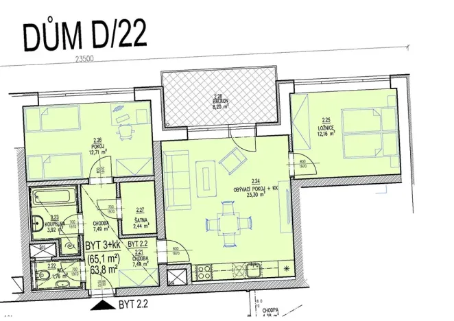 Prodej bytu 3+kk, Brno, Chvalovka, 54 m2