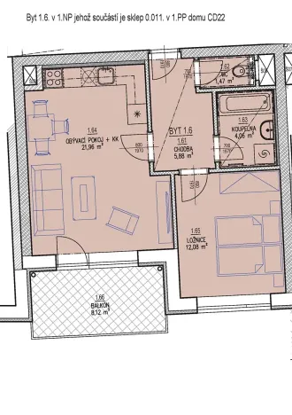 Prodej bytu 2+kk, Brno, Chvalovka, 46 m2