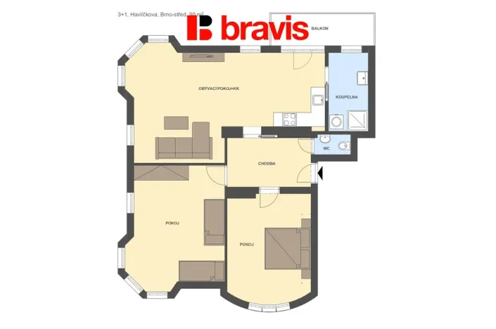 Pronájem bytu 3+kk, Brno - Stránice, Havlíčkova, 90 m2