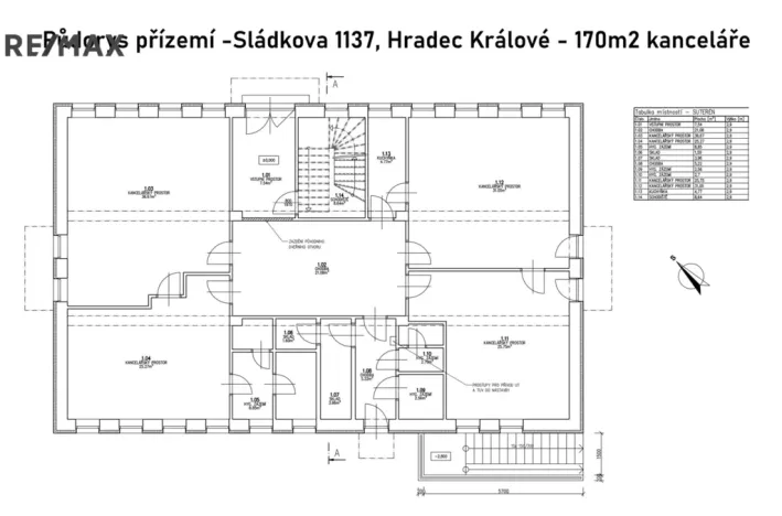 Pronájem kanceláře, Hradec Králové - Slezské Předměstí, Sládkova, 170 m2