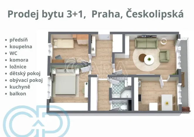 Prodej bytu 3+1, Praha - Střížkov, Českolipská, 61 m2