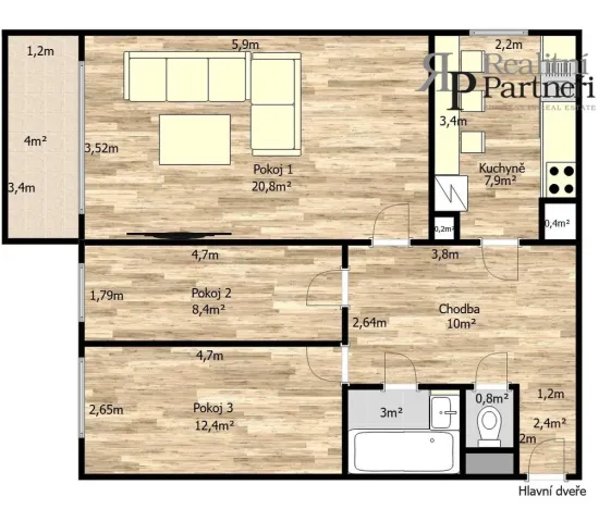 Prodej bytu 3+1, Praha - Modřany, Rilská, 67 m2
