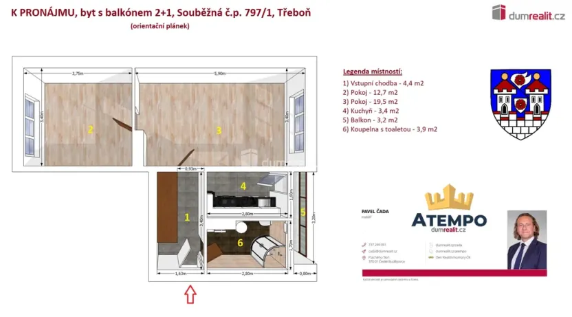 Pronájem bytu 2+1, Třeboň - Třeboň II, Souběžná, 47 m2