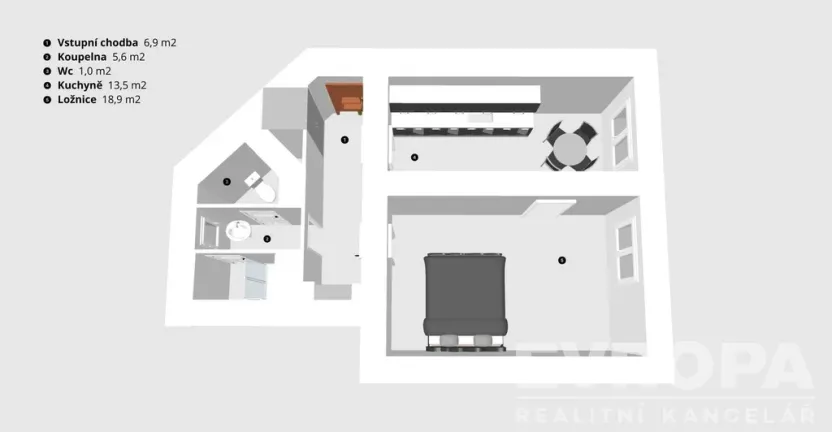 Pronájem bytu 1+1, Havlíčkův Brod, Bezručova, 46 m2