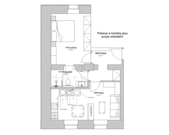 Pronájem bytu 2+kk, Plzeň, Dvorní, 43 m2