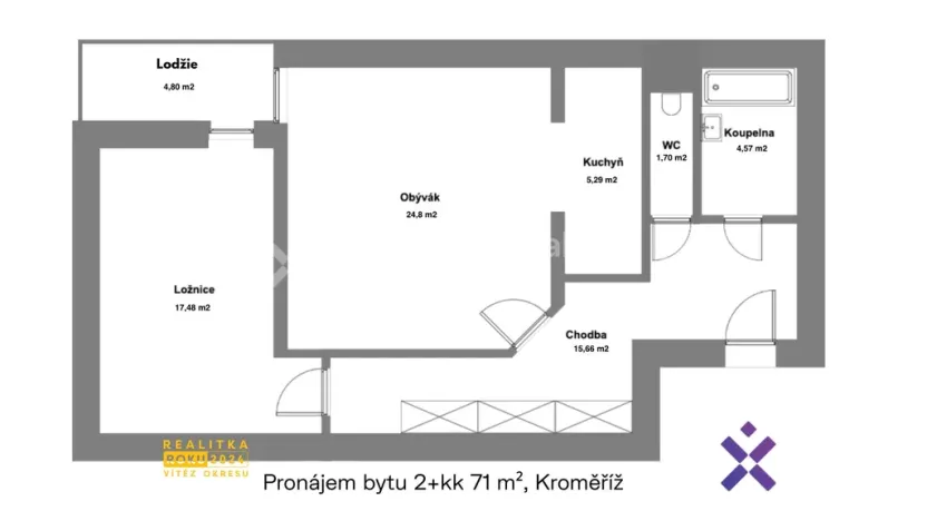 Pronájem bytu 2+kk, Kroměříž, Zborovská, 71 m2
