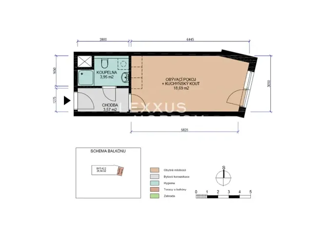 Pronájem bytu 1+kk, Praha - Smíchov, Jeřabinová, 33 m2