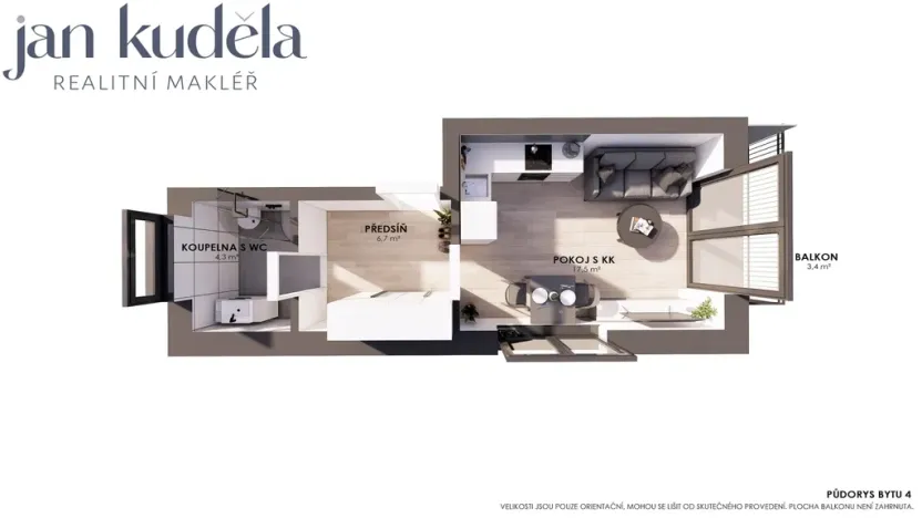 Pronájem bytu 1+kk, Brno, Líšeňská, 29 m2