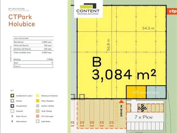 Pronájem výrobních prostor, Holubice, 3078 m2