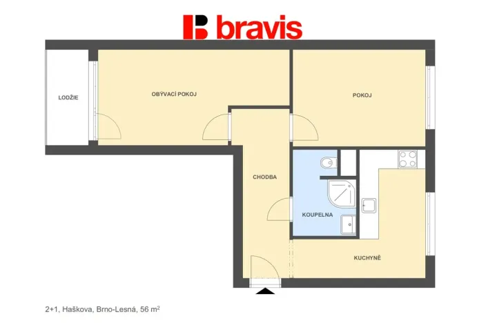 Prodej bytu 2+1, Brno - Lesná, Haškova, 63 m2