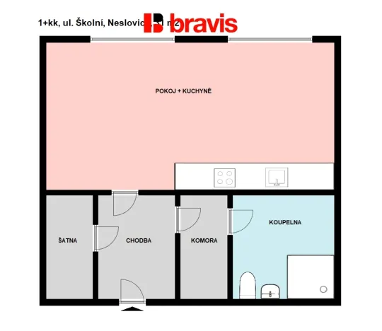 Pronájem bytu 1+kk, Neslovice, Školní, 31 m2