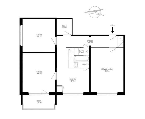 Pronájem bytu 3+1, Otrokovice, Na Uličce, 72 m2