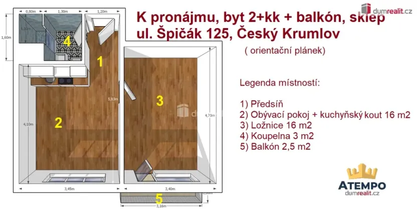 Pronájem bytu 2+kk, Český Krumlov - Latrán, Špičák, 42 m2