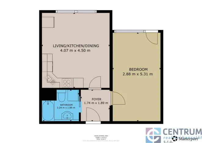 Pronájem bytu 2+kk, Jablonec nad Nisou, Vysoká, 42 m2