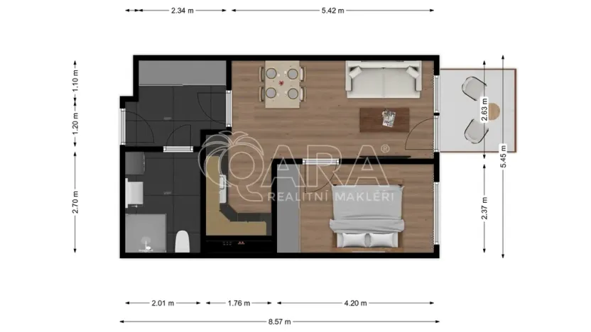 Pronájem bytu 2+kk, Kralupy nad Vltavou, Nádražní, 38 m2