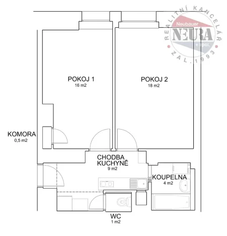 Pronájem bytu 2+kk, Praha - Nusle, Zdaru, 49 m2