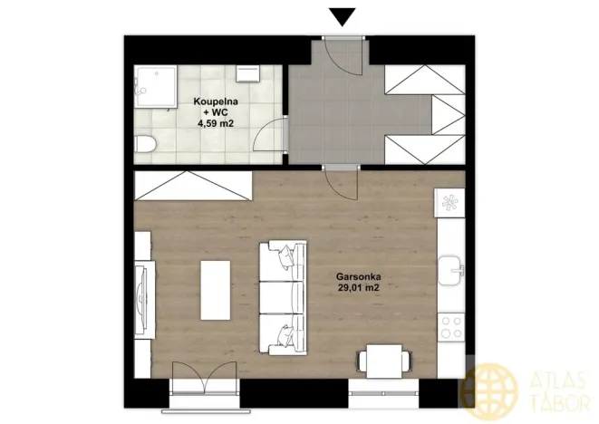 Pronájem bytu 1+kk, Tábor, Kpt. Jaroše, 33 m2