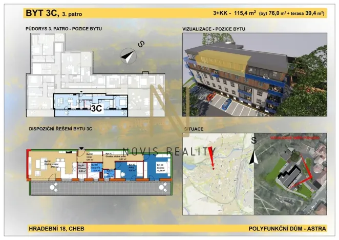 Prodej bytu 3+kk, Cheb, Hradební, 76 m2