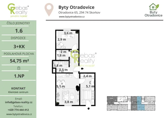 Prodej bytu 3+kk, Skorkov - Otradovice, 57 m2