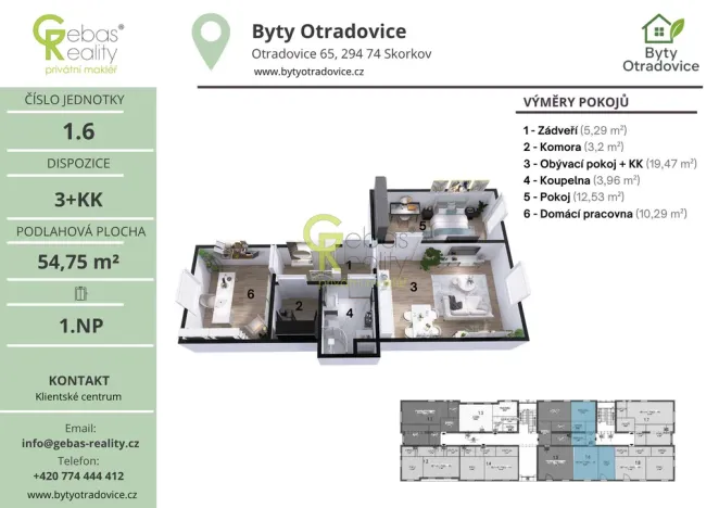 Prodej bytu 3+kk, Skorkov - Otradovice, 55 m2