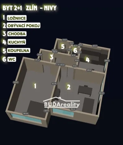 Pronájem bytu 2+1, Zlín, Nivy I, 55 m2
