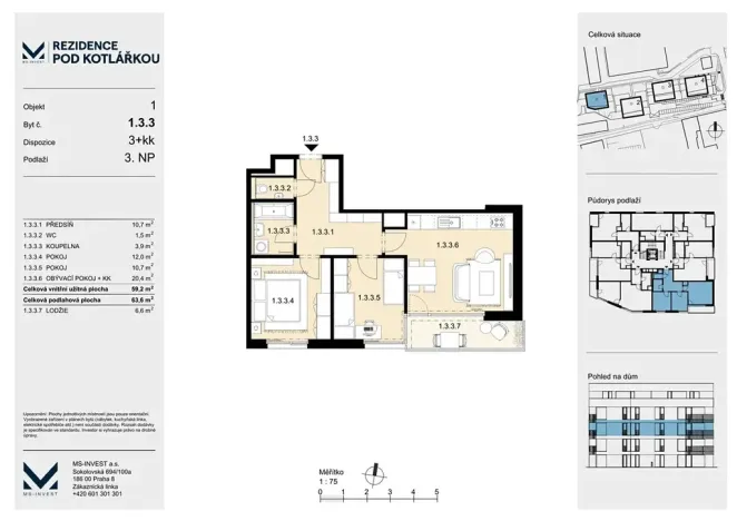 Prodej bytu 3+kk, Praha - Košíře, Leitzova, 59 m2