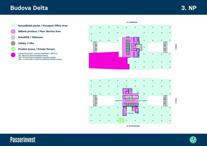Pronájem kanceláře, Praha - Michle, Za Brumlovkou, 2030 m2