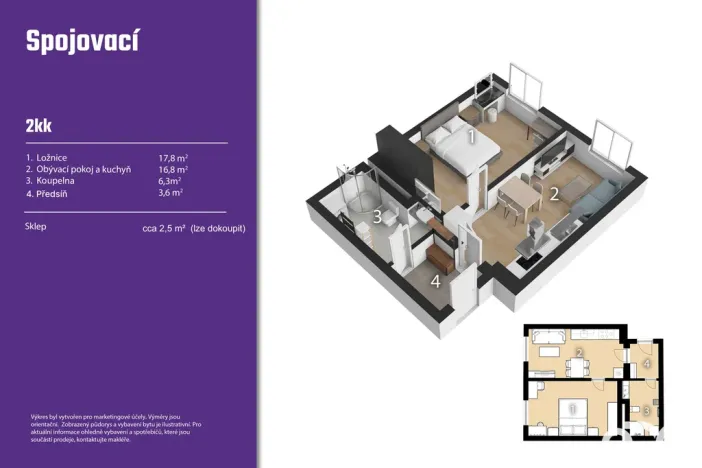 Prodej bytu 2+kk, Praha - Vysočany, Spojovací, 50 m2