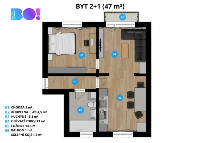 Prodej bytu 2+1, Ostrava, Čujkovova, 47 m2