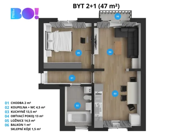 Prodej bytu 2+1, Ostrava, Čujkovova, 47 m2