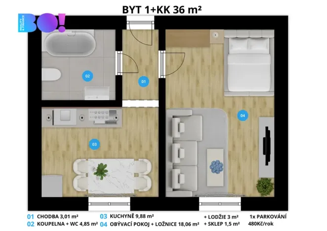 Pronájem bytu 1+1, Ostrava, Varenská, 36 m2