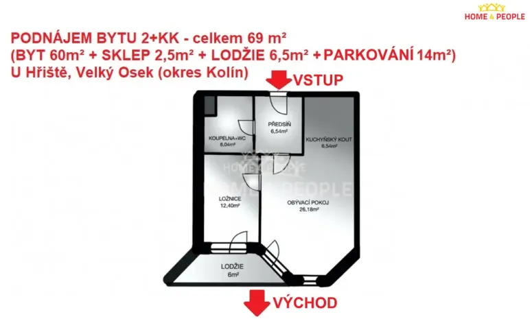 Pronájem bytu 2+kk, Velký Osek, U hřiště, 69 m2