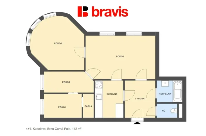 Pronájem bytu 4+1, Brno - Černá Pole, Kudelova, 112 m2