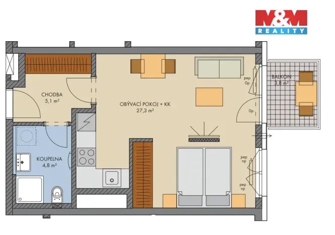 Prodej bytu 1+kk, Kralupy nad Vltavou, Nádražní, 38 m2