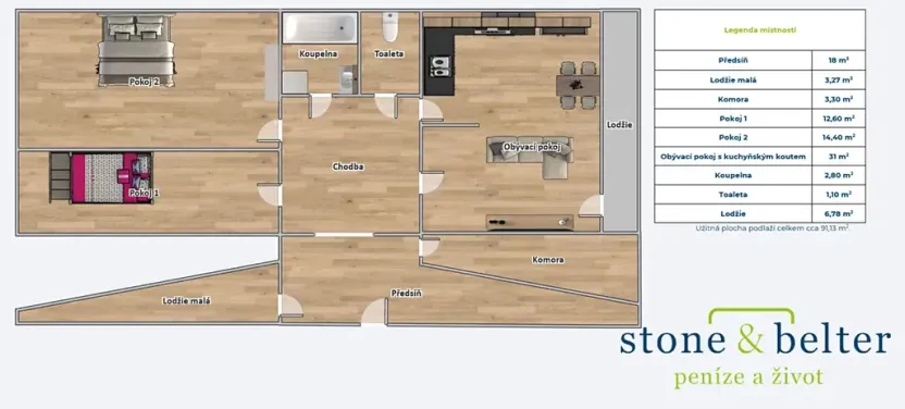 Prodej bytu 3+1, Praha - Stodůlky, U jezera, 82 m2