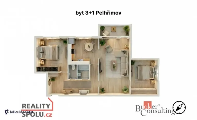 Prodej bytu 3+1, Pelhřimov, Boženy Němcové, 67 m2