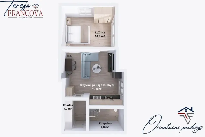 Pronájem bytu 2+kk, Určice, 43 m2