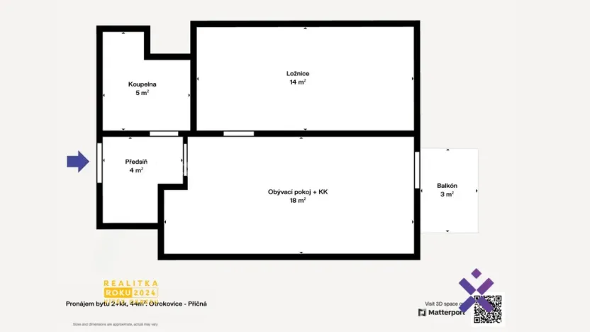 Pronájem bytu 2+kk, Otrokovice - Kvítkovice, Příčná, 44 m2