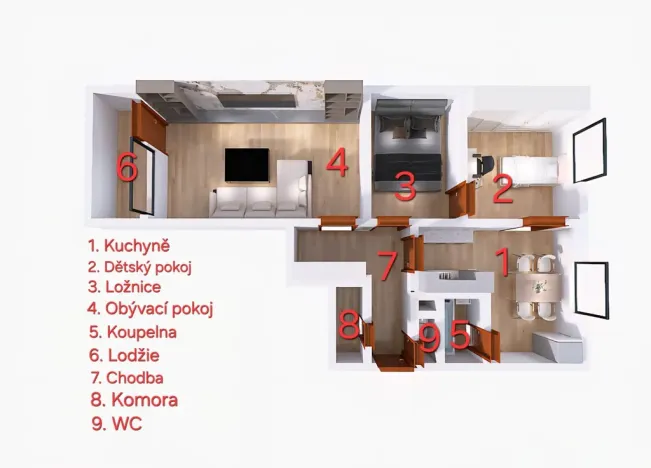 Pronájem bytu 2+1, Ústí nad Labem - Severní Terasa, Kmochova, 62 m2