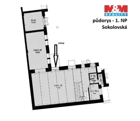 Pronájem kanceláře, Praha - Karlín, Sokolovská, 174 m2