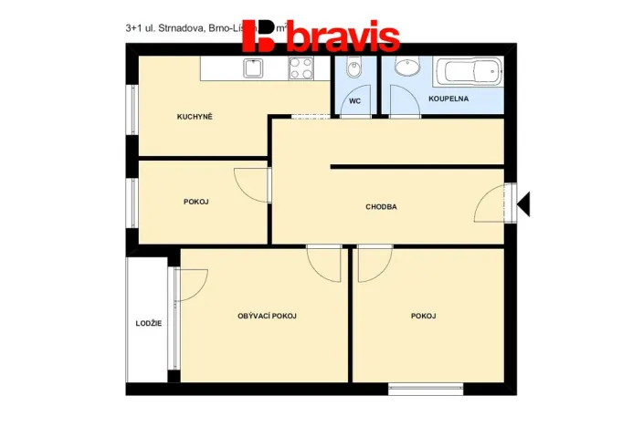 Pronájem bytu 3+1, Brno - Líšeň, Strnadova, 60 m2