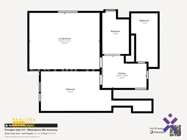 Pronájem bytu 2+1, Koryčany, Masarykova, 67 m2